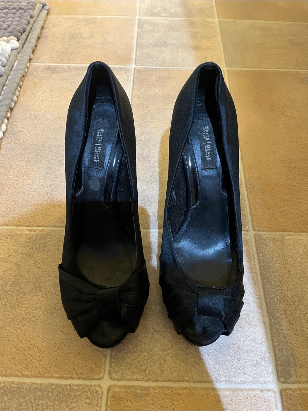 White House Black Market Black Peep-Toe Bow Pumps